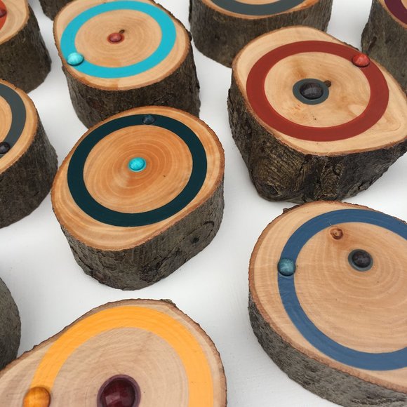 Painted Tree Ring Wood Slice Abstract Wall Art W/ Bling Gift, Minimalist, Fine - Picture 9 of 15